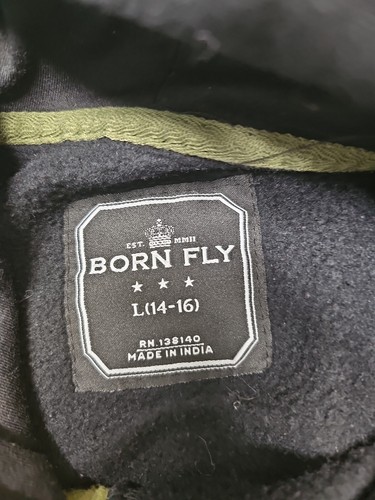 BORN FLY Large Hoodie 14 16 Anytown USA Embroidered Patch Stay Wild LK NU - Picture 9 of 11