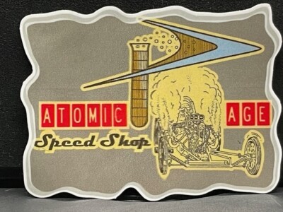 VRHTF ''RARE SUPER COOL AWESOME ''ATOMIC AGE SPEED SHOP'' 3'' X 4'' DIE CUT STICKER