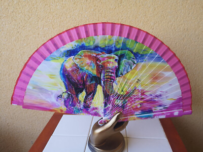 Spanien Flamenco Handfächer Taschenfächer Fächer aus Holz C Elefant pink