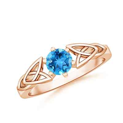 ANGARA 0,6 kt Solitär runder Schweizer Blautopas keltischer Knoten Ring in 14 K Gold