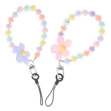 2 Pcs Colorful Mobile Phone Lanyard Cute Beaded Charm Cellphone Strap