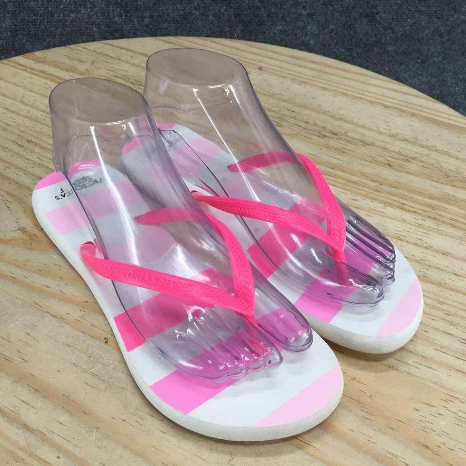 Sandalias Victoria's Secret Mujer 5-6 Chanclas Rosa Blanco Rayas Verano Playa Foto 3 de 4