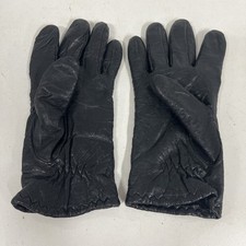 VTG Soft Leather Wrist Gloves Cashmere Lining Women Size L Black