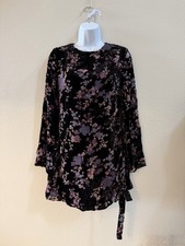 Nasty Gal Floral Mini Dress Black/Purple/Pink Crew Neck Long Sleeve Side Slit 6