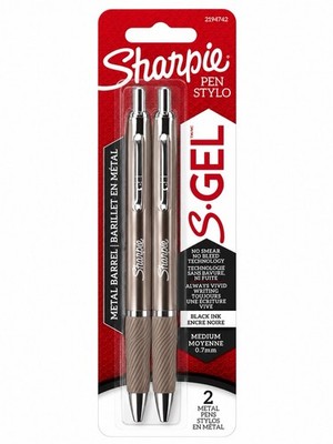 Sharpie S-Gel Metal Barrel Gel Pens 2 Pack Black Ink 0.7mm Medium Point