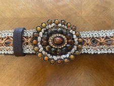 FAB Vintage 90 s Women s Western Belt w/Woven Leather Fabric Jeweled Buckle