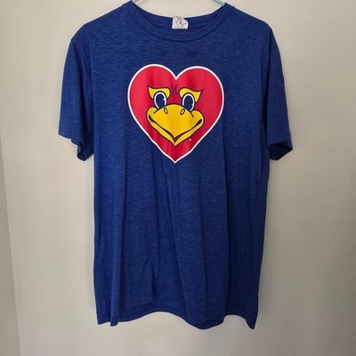 Charlie Hustle Vintage KU Jayhawks KU Beak Heart Shirt - Mens Large Blue