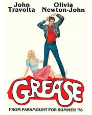 Grease Classic Movie Poster John Travolta Oolivia Newton John 1978 White Blackg