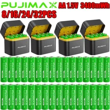8/16/24/32PCS AA 3400mWh 1.5V Rechargeable Lithium Battery with Fast Charger Box