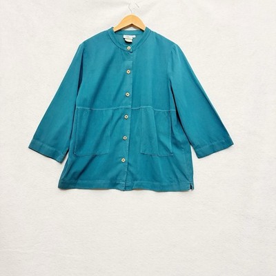 Hot Cotton Marc Ware Button Down Top Jacket Sz Large Teal Lagenlook Earthy Boho