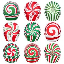450pcs Christmas Cupcake Liners Xmas Candy Peppermint Pattern Baking Cups Red