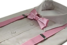 Boys Adjustable Baby Pink 65cm Suspenders Matching Bow Tie Set