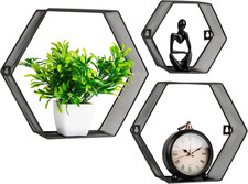 Hexagon Floating Shelves, Wall Decor, Honeycomb Accent Shelf, Office, Metal Mesh