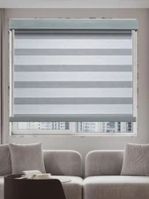 Cordless Zebra Blind Dual Layer Light Filtering Privacy Shades in Gray and Beige
