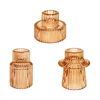 3Er Set Glas Kerzenhalter Braun Boho Teelichthalter Zweiseitig FüR Stabkerzen