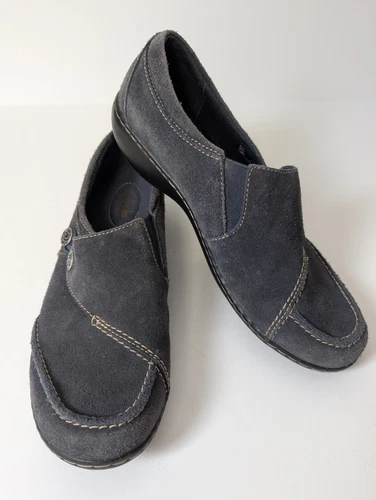 Scarpe donna Clarks Bendables taglia 9 M mocassino blu scamosciato elasticizzato comodo