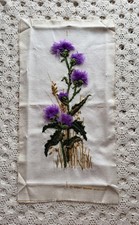 Vintage Sunset Stitchery Purple  Thistles Bloom Crewel Embroidery