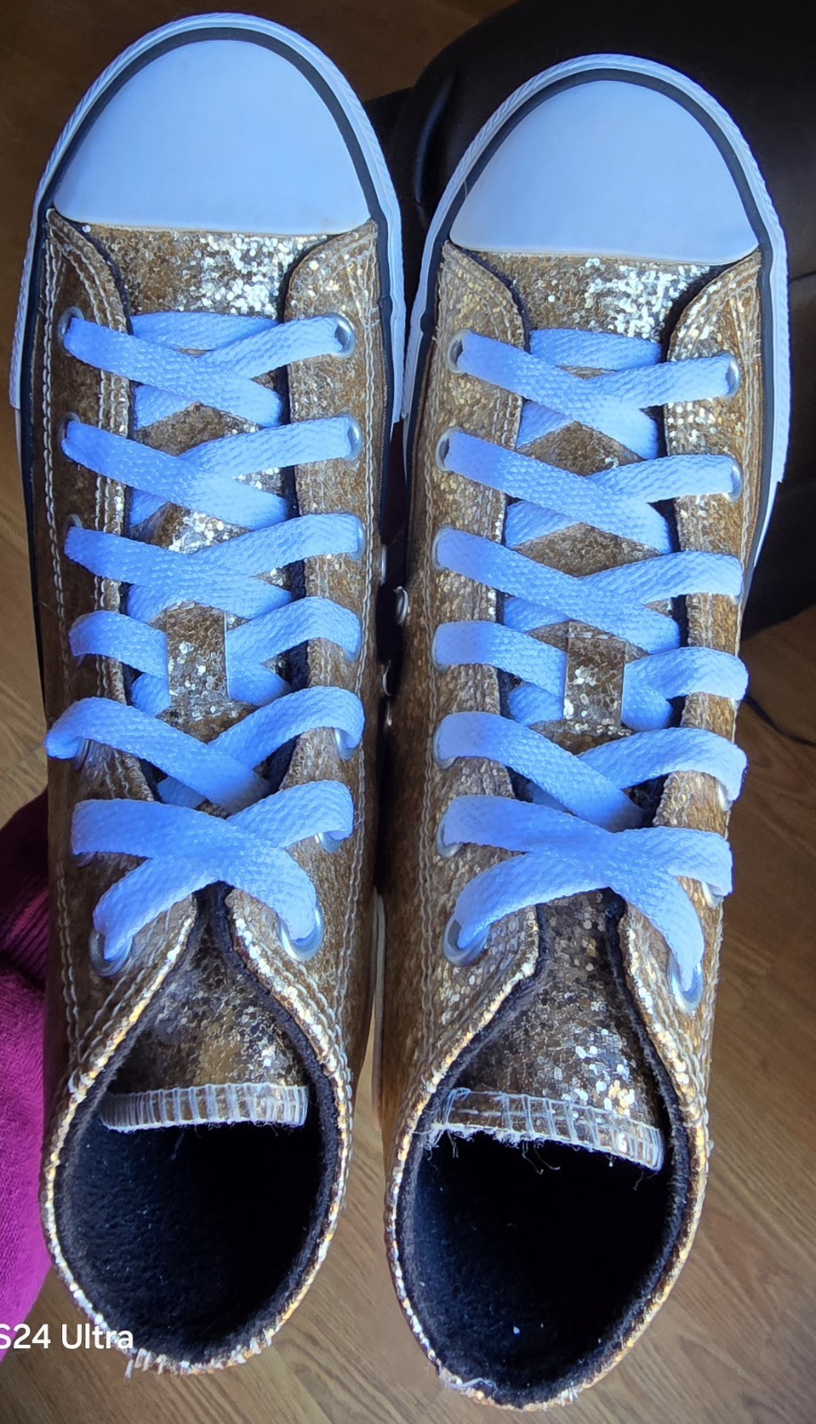 Sz 2 Big Girl's CONVERSE CTAS HI GOLD GLITTERS Casual Shoes thumbnail 6