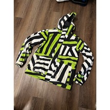 Burton DRYRIDE Mens Small Ski Snowboard Jacket Hooded Geometric Striped Green