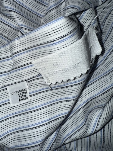 Kiton Dress Shirt Mens 17.5/44 Blue Made In Italy 100% Cotton Adult White Stripe - Picture 8 of 10