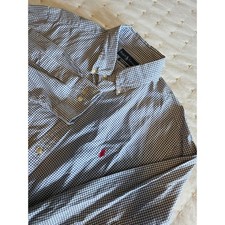 Ralph Lauren Mens Classic Fit Gingham Button Down Shirt Blue White 17 34/35