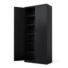 Steel Lockable Storage Cabinet 71 Tall 2 Doors 5 Adjustable Shelves Black