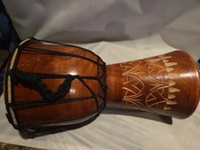 Hand Carved Wood Djembe Drum Rope Tuned Goatskin Head African Tribal Carved