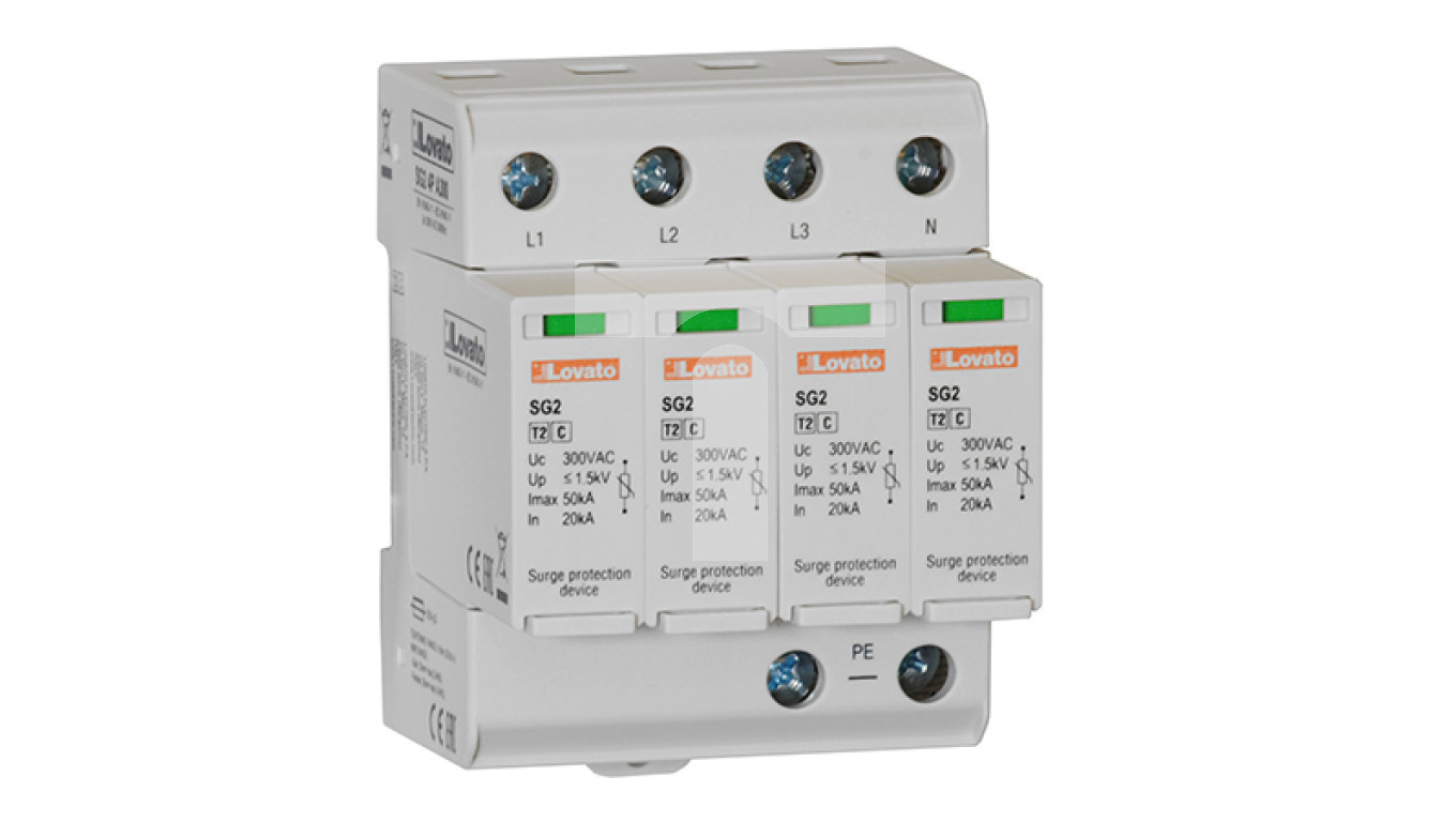 Surge arrester C type 2, 4P 20kA, with replaceable inserts, network type TN-S