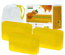 3Packs Best Turmeric Soap Bar, Organic Tumeric Soap for Face and Body, Honey Lem
