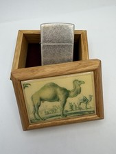 Vintage 1998 Camel Antique Silver Zippo Lighter W/ Camel Wooden Box NEW