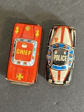 Vintage Nomura TN Japan Tin Litho Pocket Cars Lot of 2 - Police Fire Chief