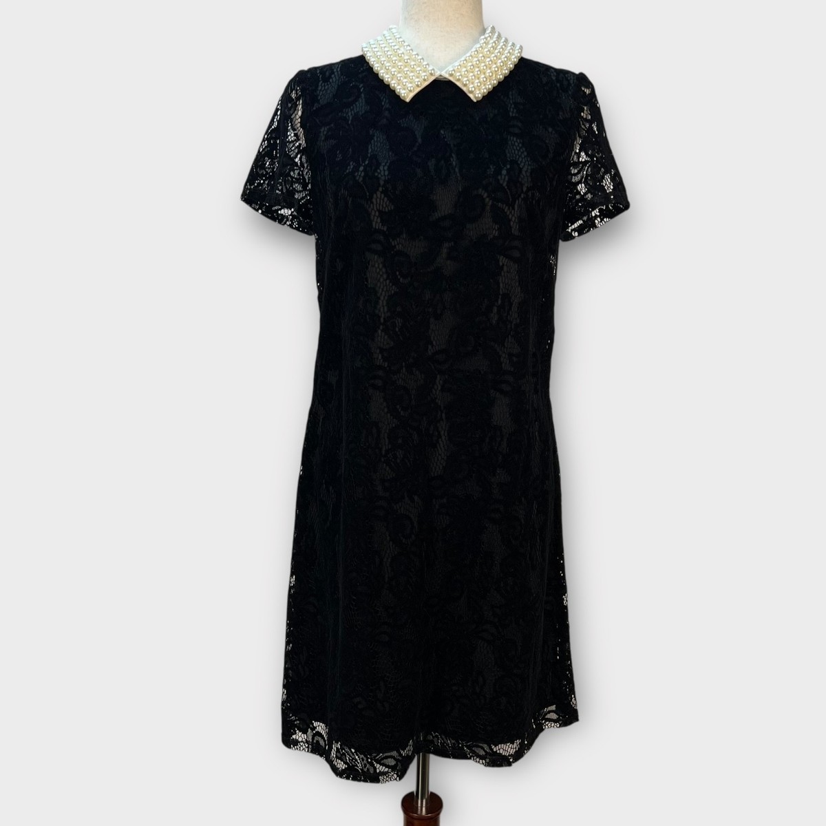 black lace dress with collar Satin Collar & Gold Buttons Lace Dress main image 0