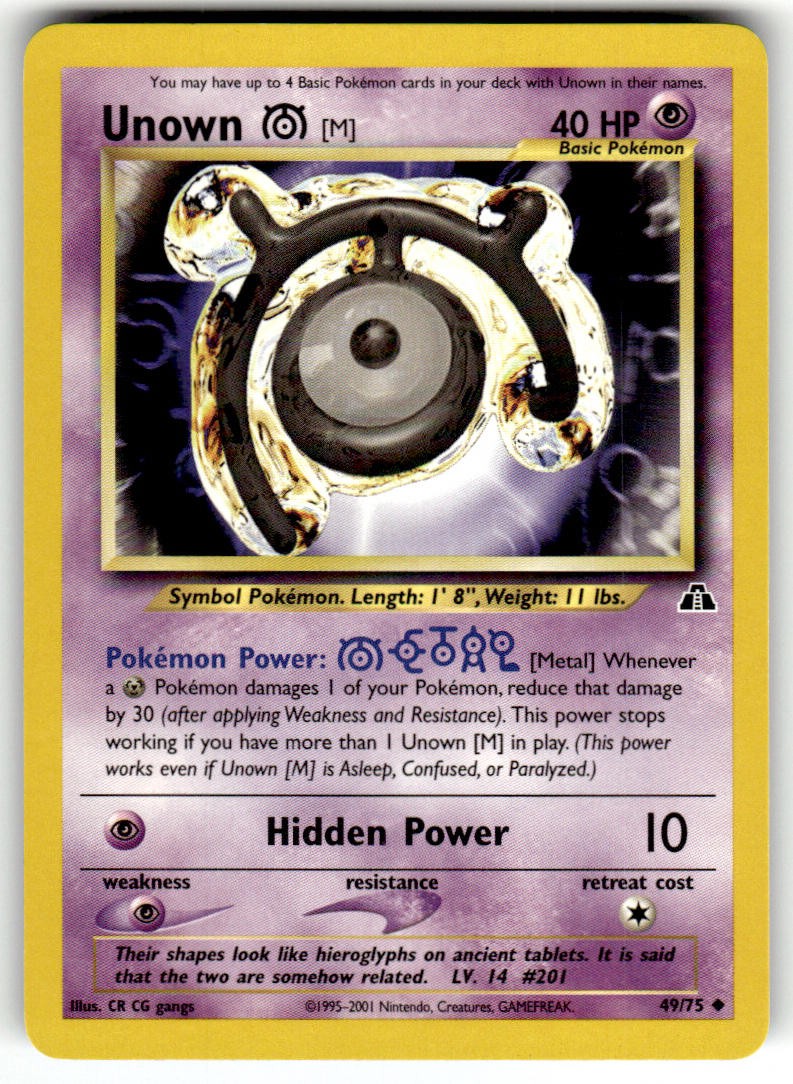 Unown [M] 49/75 Uncommon Neo Discovery Pokemon Unlimited LP