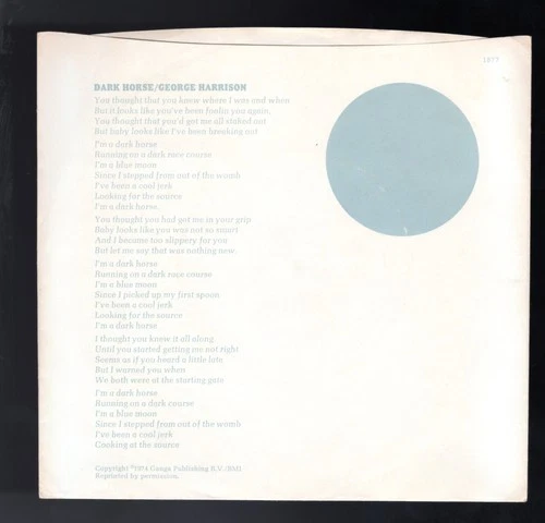 Beatles (George) "Dark Horse" 1974 US Apple Stock Copy Single & PIcture Sleeve