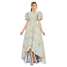 Mac Duggal 11608 Brocade Puff Sleeve High Low Gown Size 6 798