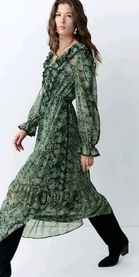 Per Una Midaxi Kleid Größe 12 grün Rüschendetail 2-teilig fließend neu mit Etikett UVP 89 £