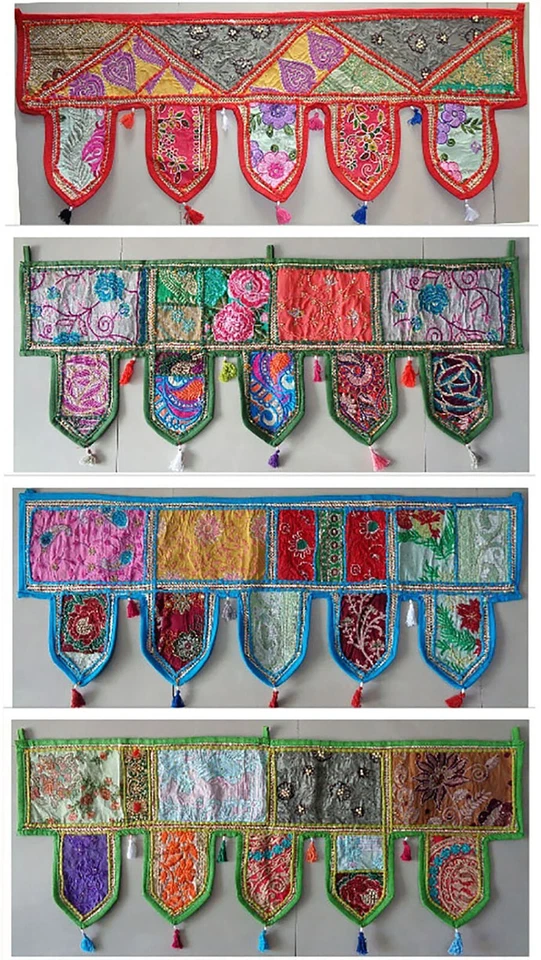 Porta decoração porta toran top valance boho parede pendurada patchwork bordado - Imagem 2 de 2
