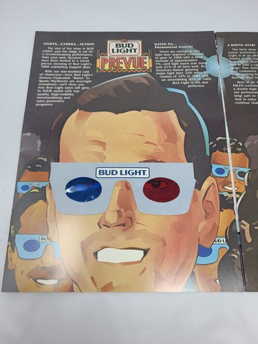 Folleto Bud Light Prevue 1986 vintage con gafas 3D Budweiser Anheuser-Busch - Imagen 3 de 6