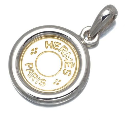 Auth HERMES Pendant Clou de Selle 18K 750 Yellow Gold/925 Sterling Silver