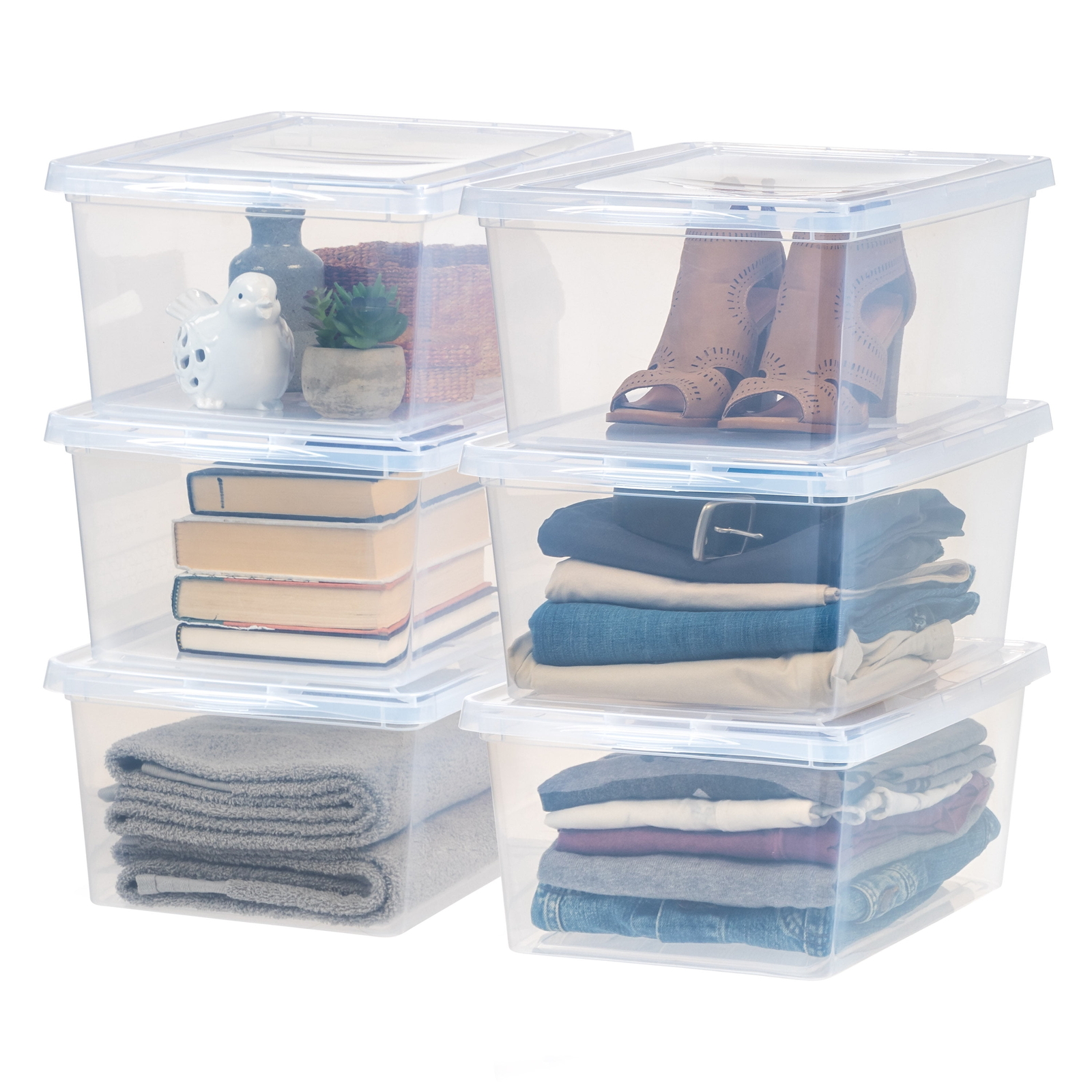 17 Qt. Plastic Storage Bins with Lids, Clear, Stackable Totes, Containers 6Pk