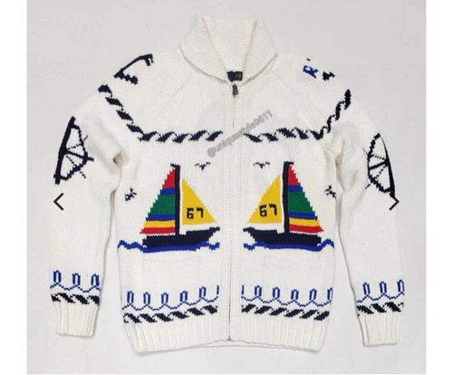 Polo Ralph Lauren Men's Nautical Sail Boat Zippered Knit Cardigan Jacket Size L
