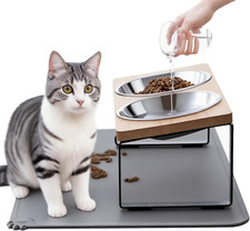 Upgraded Elevated Cat Bowls w/ Food Mat,15 Tilted Stand anti Vomiting Cat Dishes