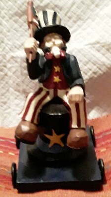 Vintage Nantucket CERAMIC Uncle Sam American Flag on Cast Iron Wheelchair RARE
