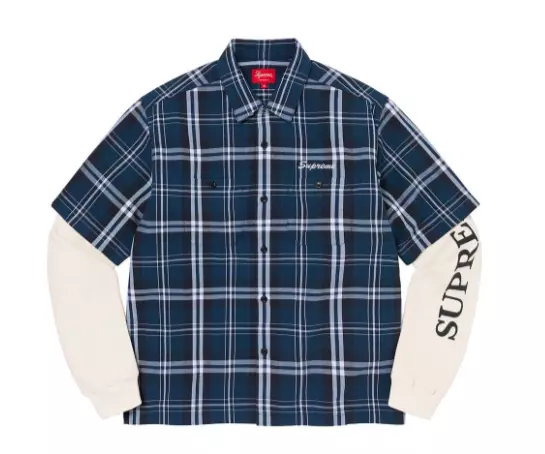 Supreme Thermal Work Shirt Plaid Small FW21 Blue Workwear