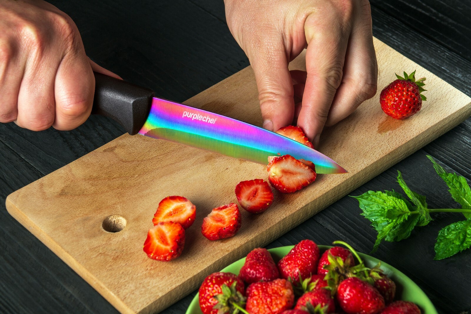 PURPLECHEF 10 PCS Titanium Coated Iridescent Rainbow Kitchen Knives Set Knife