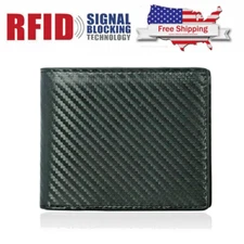 Leather Minimalist Bifold Wallets For Men RFID Blocking Slim Carbon fiber Wallet
