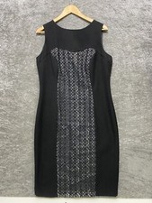 Vintage BHS Black Panel Lace Sleeveless Shift Dress Size 16 
