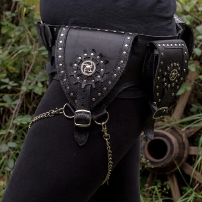 Cuir Utilitaire Ceinture Pochette Clé Vélo Chaîne Motard Boho Voyage Sac Banane - Photo 1/4