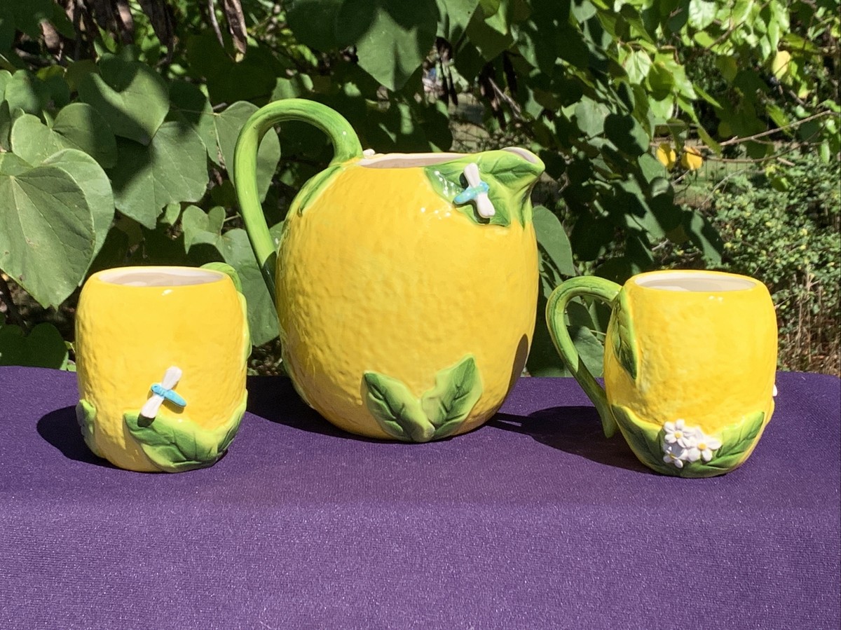 Vintage Martha Stewart EXCLUSIVE Macy's LEMON PITCHER + 2 Big Mugs