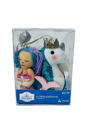 Holiday Time Mermaid themed Ornaments Christmas Decor- 2 Packs, 8 Pieces - NEW - Picture 4 of 6